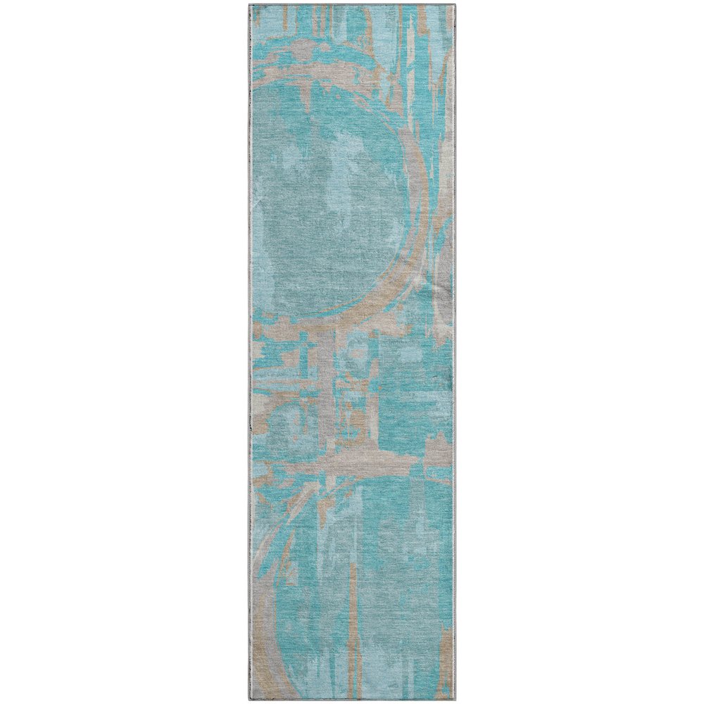 Premium Machine Washable Mayfield AMF855 Teal 2'3" x 7'6" Runner Rug. Picture 1