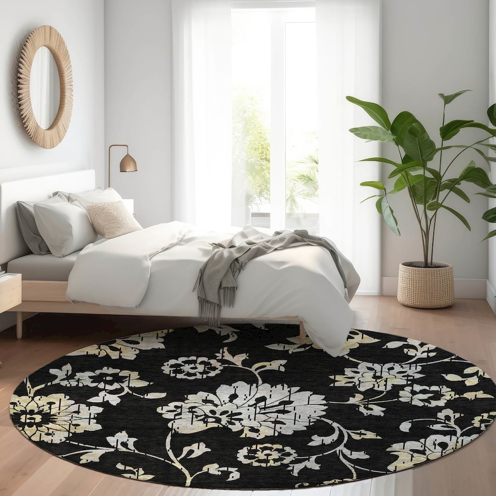Premium Machine Washable Mayfield AMF856 Black 8' x 8' Round Rug. Picture 5