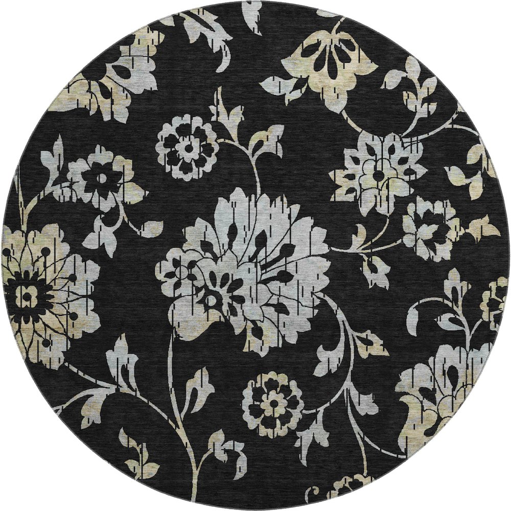 Premium Machine Washable Mayfield AMF856 Black 8' x 8' Round Rug. Picture 1