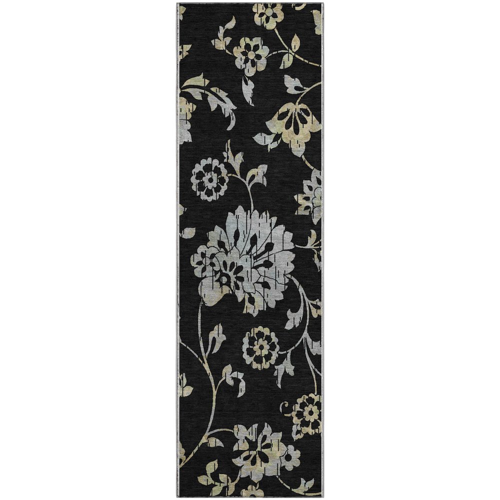 Premium Machine Washable Mayfield AMF856 Black 2'3" x 7'6" Runner Rug. Picture 1