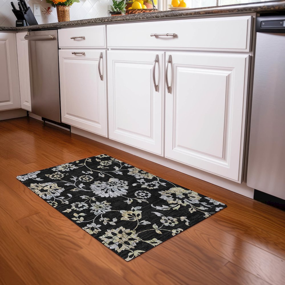 Premium Machine Washable Mayfield AMF856 Black 1'8" x 2'6" Rug. Picture 5