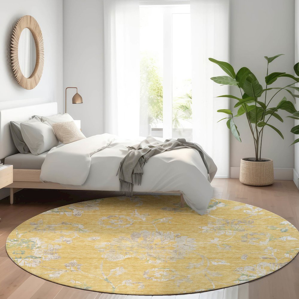 Premium Machine Washable Mayfield AMF856 Gold 8' x 8' Round Rug. Picture 5