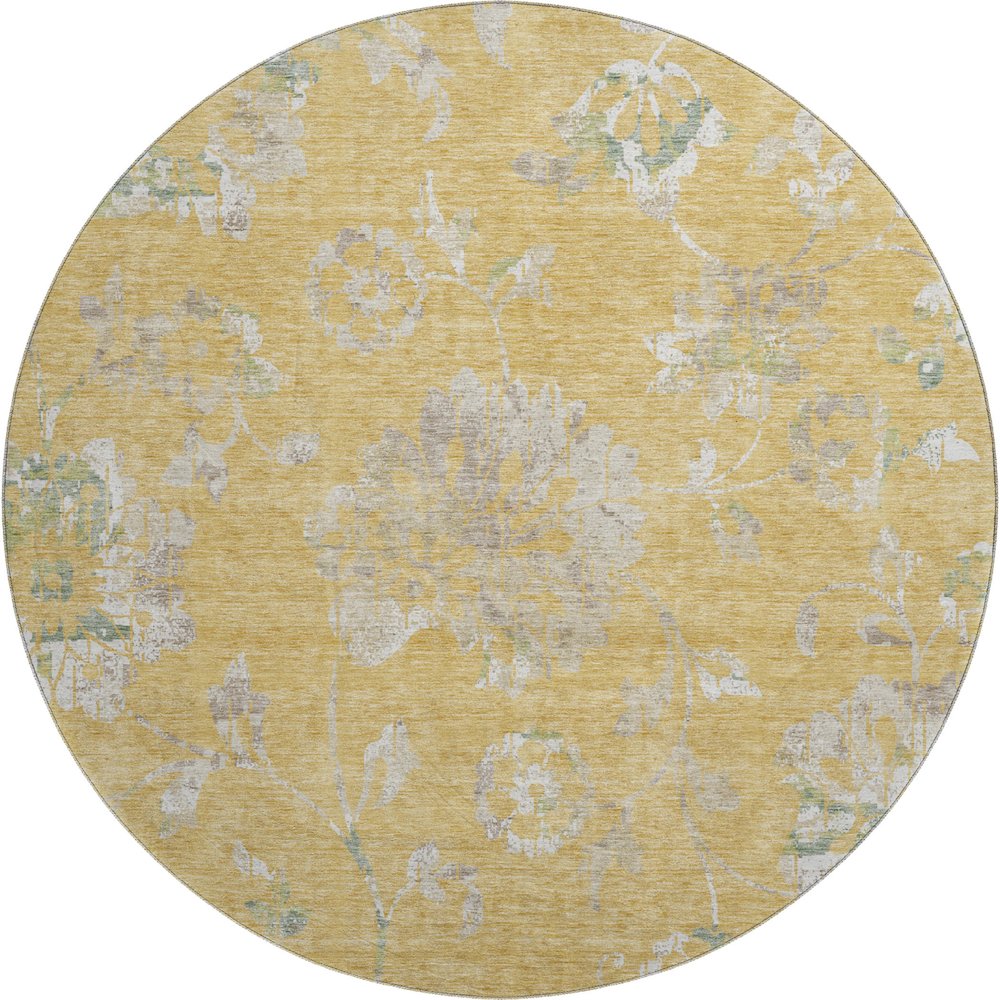 Premium Machine Washable Mayfield AMF856 Gold 8' x 8' Round Rug. Picture 1