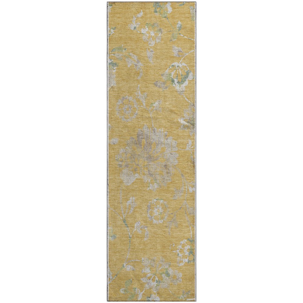 Premium Machine Washable Mayfield AMF856 Gold 2'3" x 7'6" Runner Rug. Picture 1