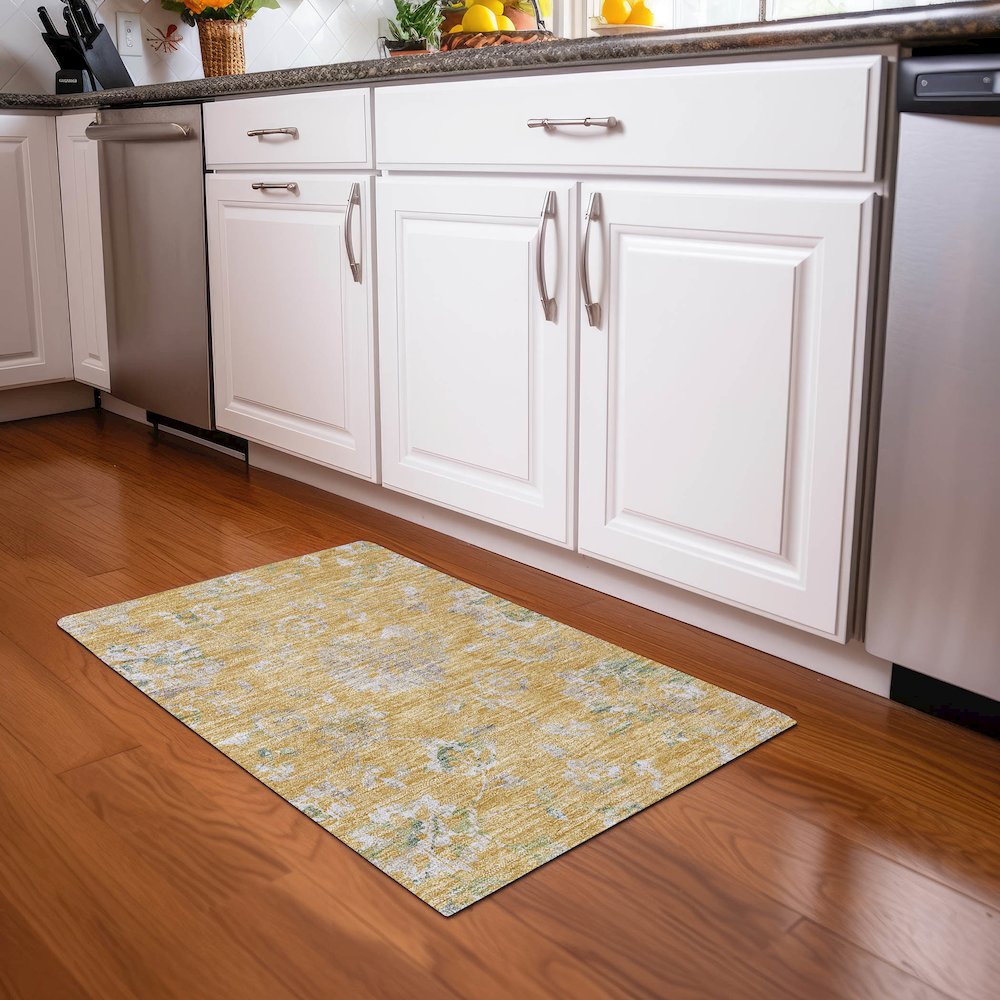 Premium Machine Washable Mayfield AMF856 Gold 1'8" x 2'6" Rug. Picture 5