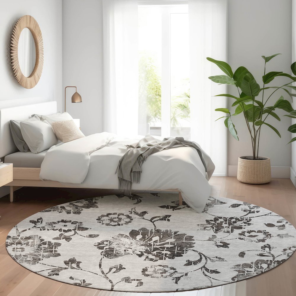 Premium Machine Washable Mayfield AMF856 Gray 8' x 8' Round Rug. Picture 5