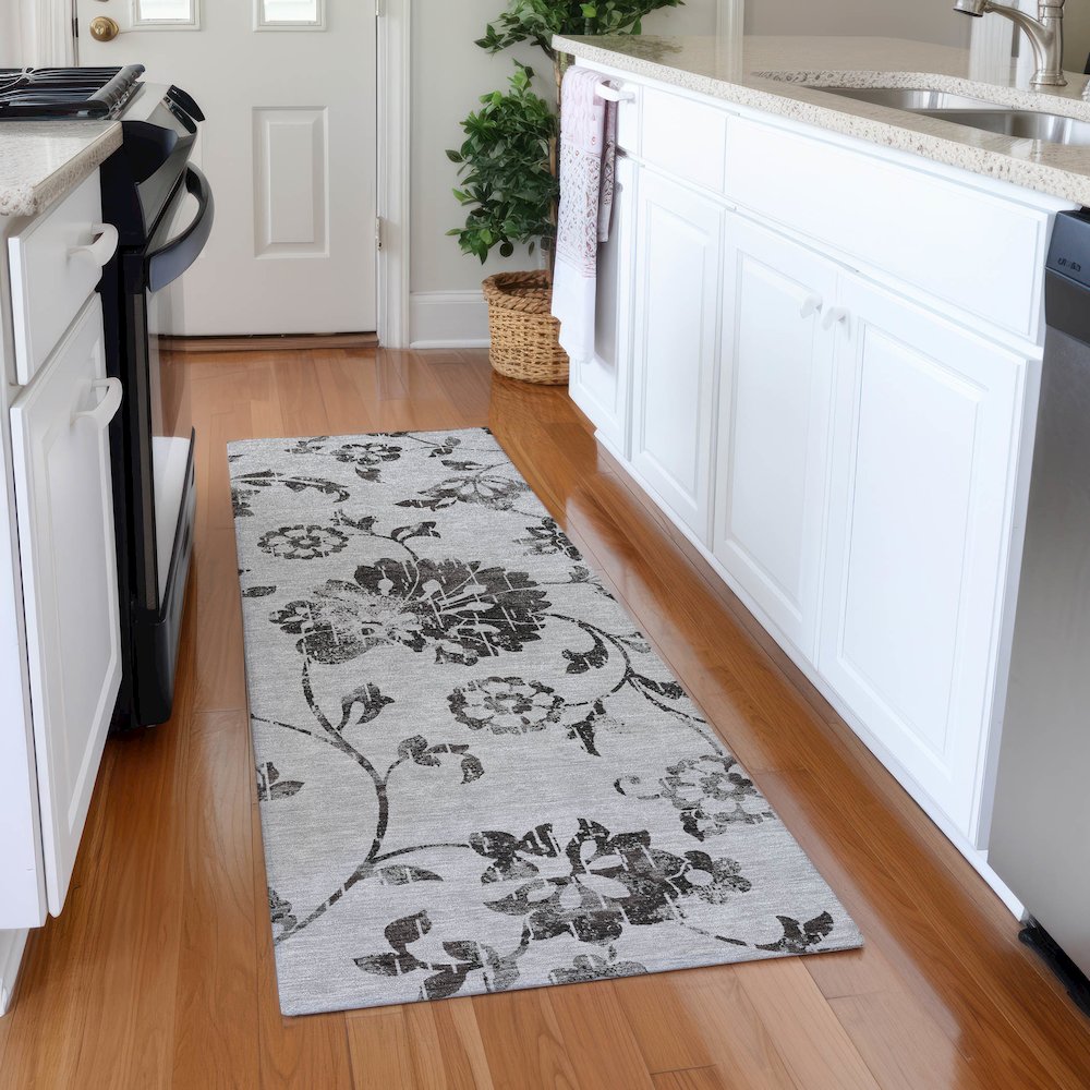 Premium Machine Washable Mayfield AMF856 Gray 2'3" x 7'6" Runner Rug. Picture 5