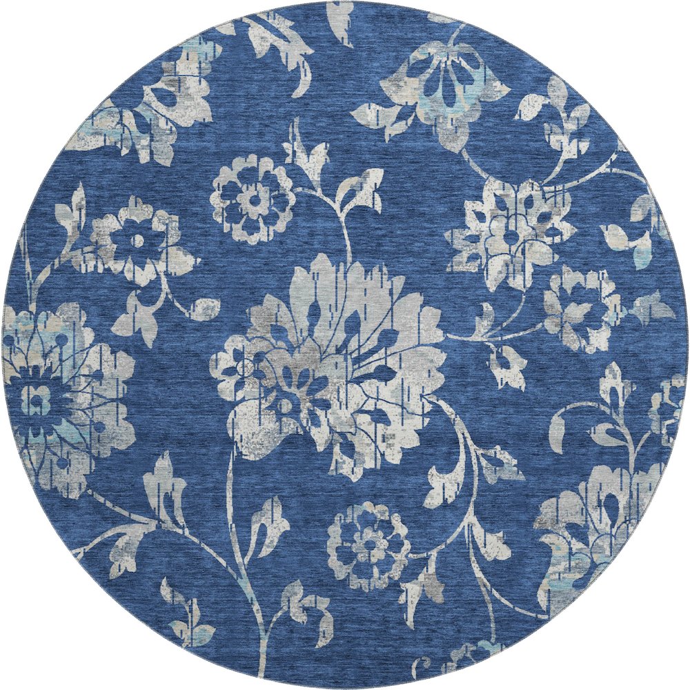 Premium Machine Washable Mayfield AMF856 Navy 8' x 8' Round Rug. Picture 1