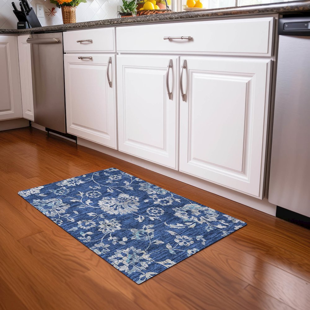 Premium Machine Washable Mayfield AMF856 Navy 1'8" x 2'6" Rug. Picture 5