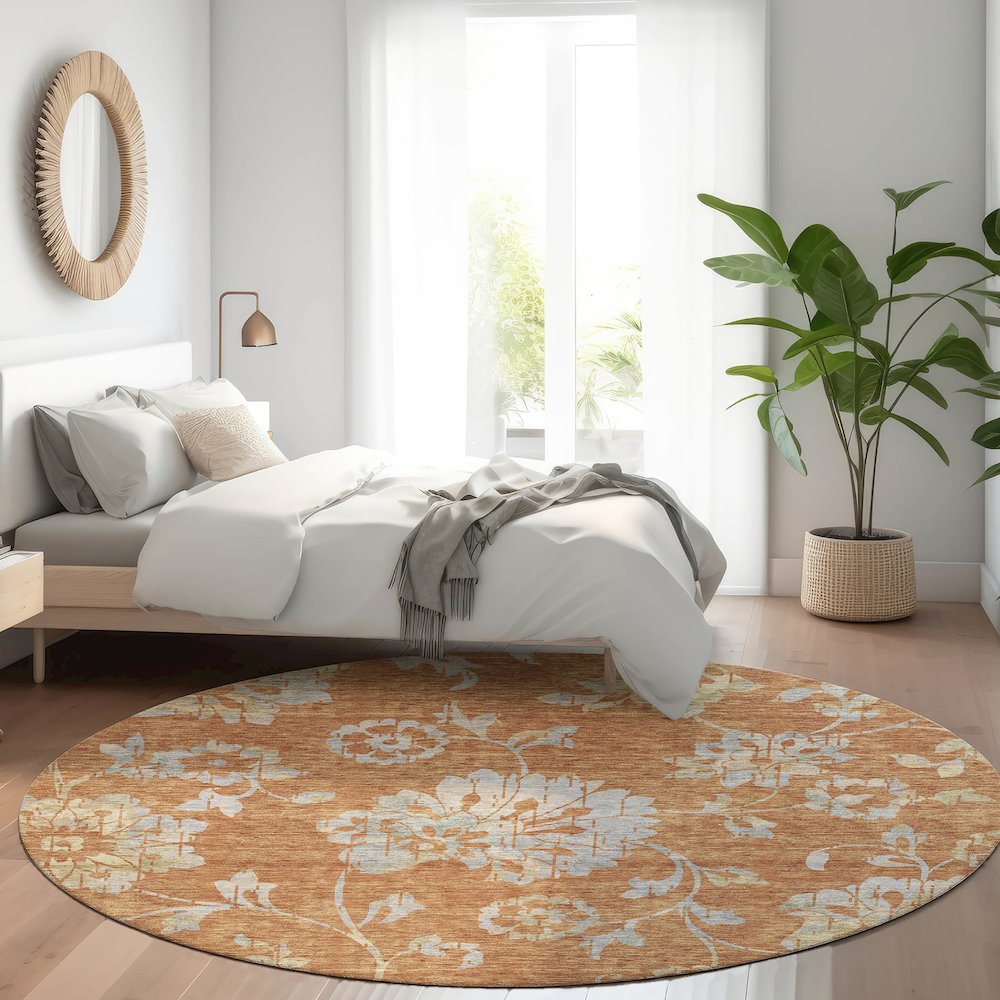 Premium Machine Washable Mayfield AMF856 Paprika 8' x 8' Round Rug. Picture 5