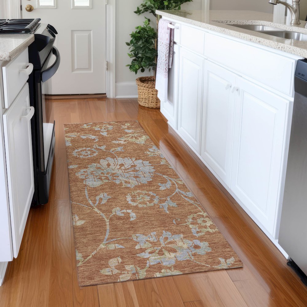 Premium Machine Washable Mayfield AMF856 Paprika 2'3" x 7'6" Runner Rug. Picture 5