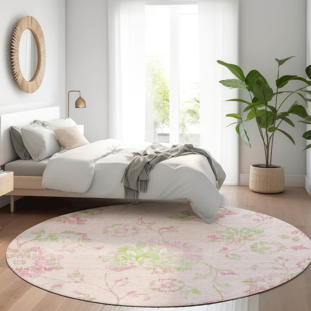 Premium Machine Washable Mayfield AMF856 Pink 8' x 8' Round Rug. Picture 5