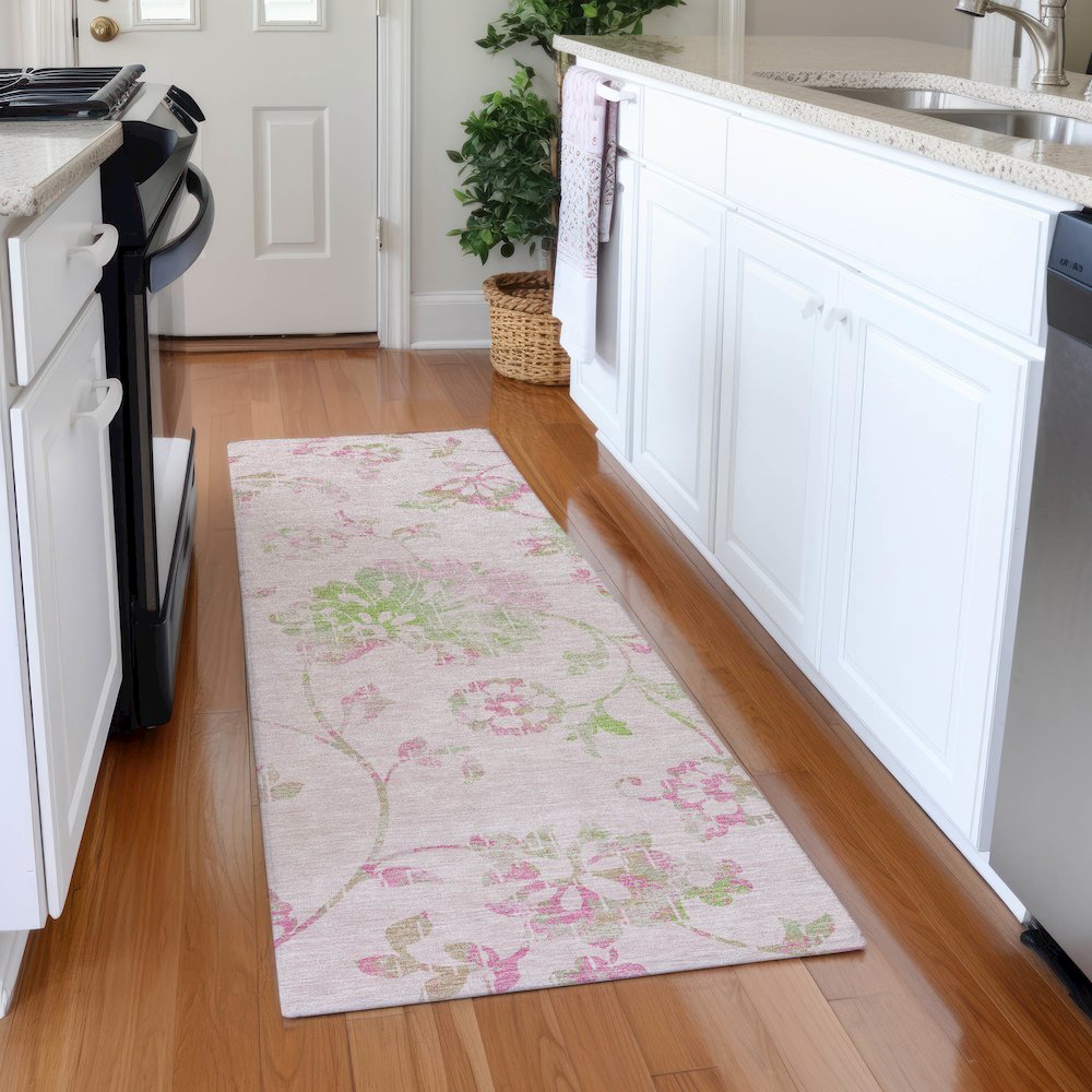 Premium Machine Washable Mayfield AMF856 Pink 2'3" x 7'6" Runner Rug. Picture 5