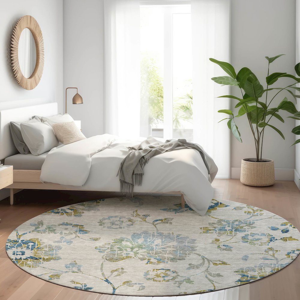 Premium Machine Washable Mayfield AMF856 Taupe 8' x 8' Round Rug. Picture 5
