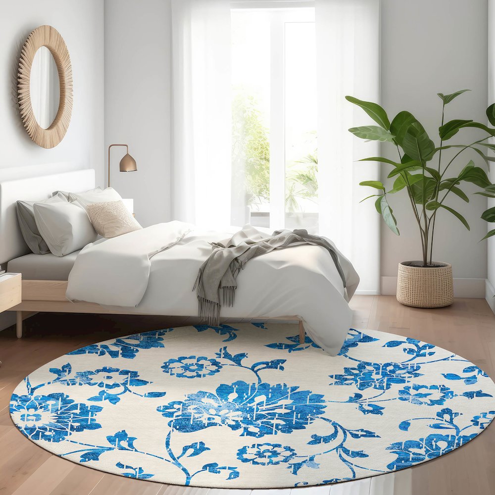 Premium Machine Washable Mayfield AMF856 White 8' x 8' Round Rug. Picture 5