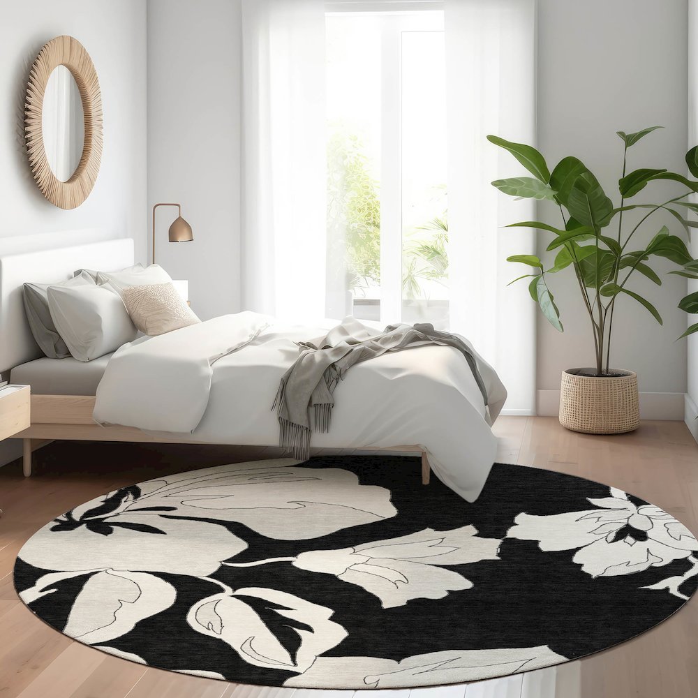 Premium Machine Washable Mayfield AMF857 Black 8' x 8' Round Rug. Picture 5
