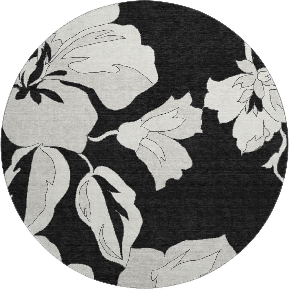 Premium Machine Washable Mayfield AMF857 Black 8' x 8' Round Rug. Picture 1