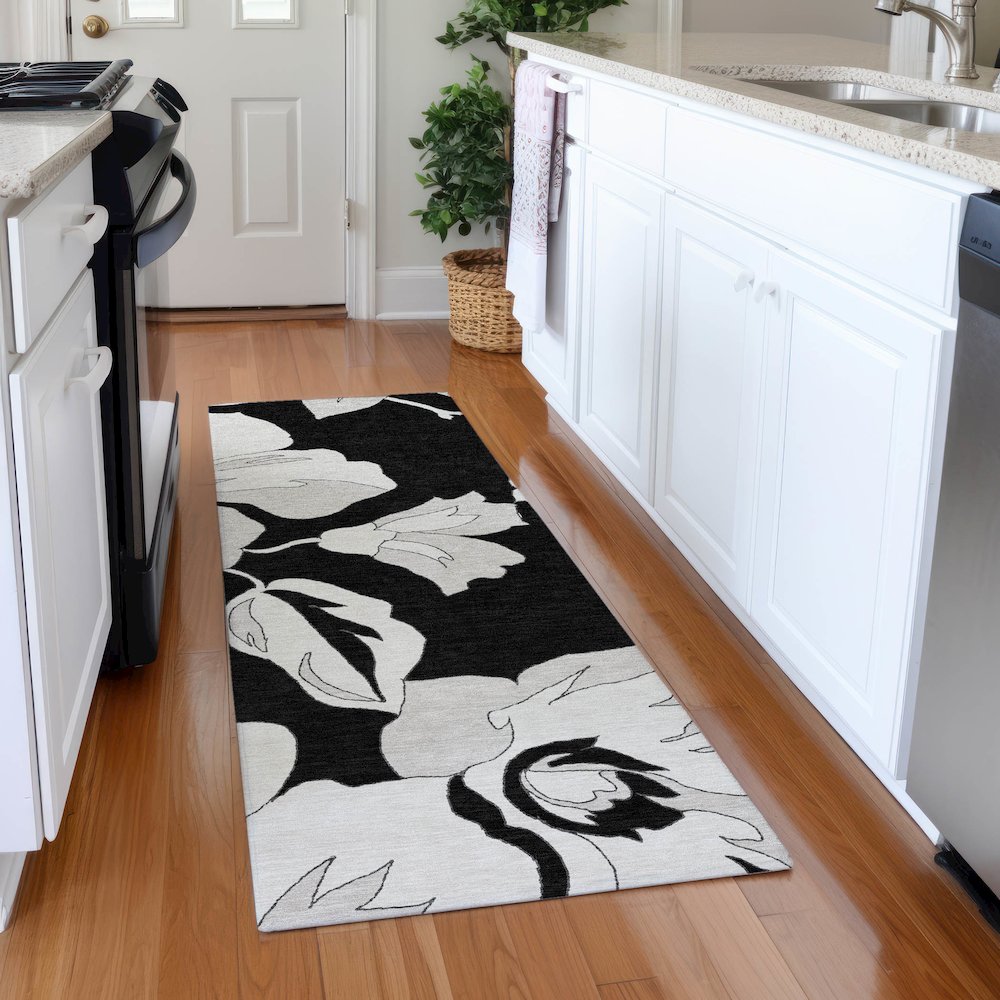 Premium Machine Washable Mayfield AMF857 Black 2'3" x 7'6" Runner Rug. Picture 5