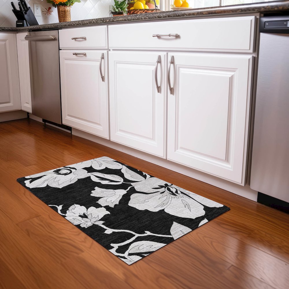 Premium Machine Washable Mayfield AMF857 Black 1'8" x 2'6" Rug. Picture 5