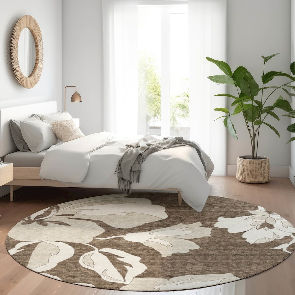 Premium Machine Washable Mayfield AMF857 Brown 8' x 8' Round Rug. Picture 5