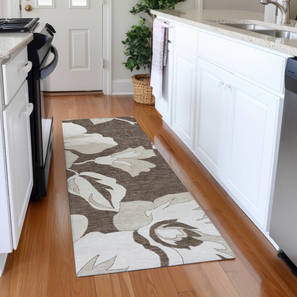 Premium Machine Washable Mayfield AMF857 Brown 2'3" x 7'6" Runner Rug. Picture 5