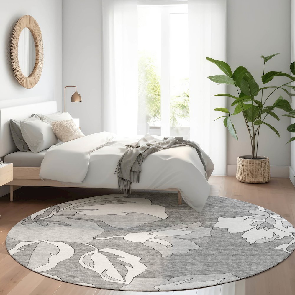 Premium Machine Washable Mayfield AMF857 Gray 8' x 8' Round Rug. Picture 5