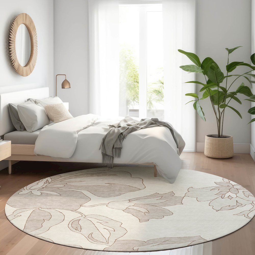Premium Machine Washable Mayfield AMF857 Ivory 8' x 8' Round Rug. Picture 5