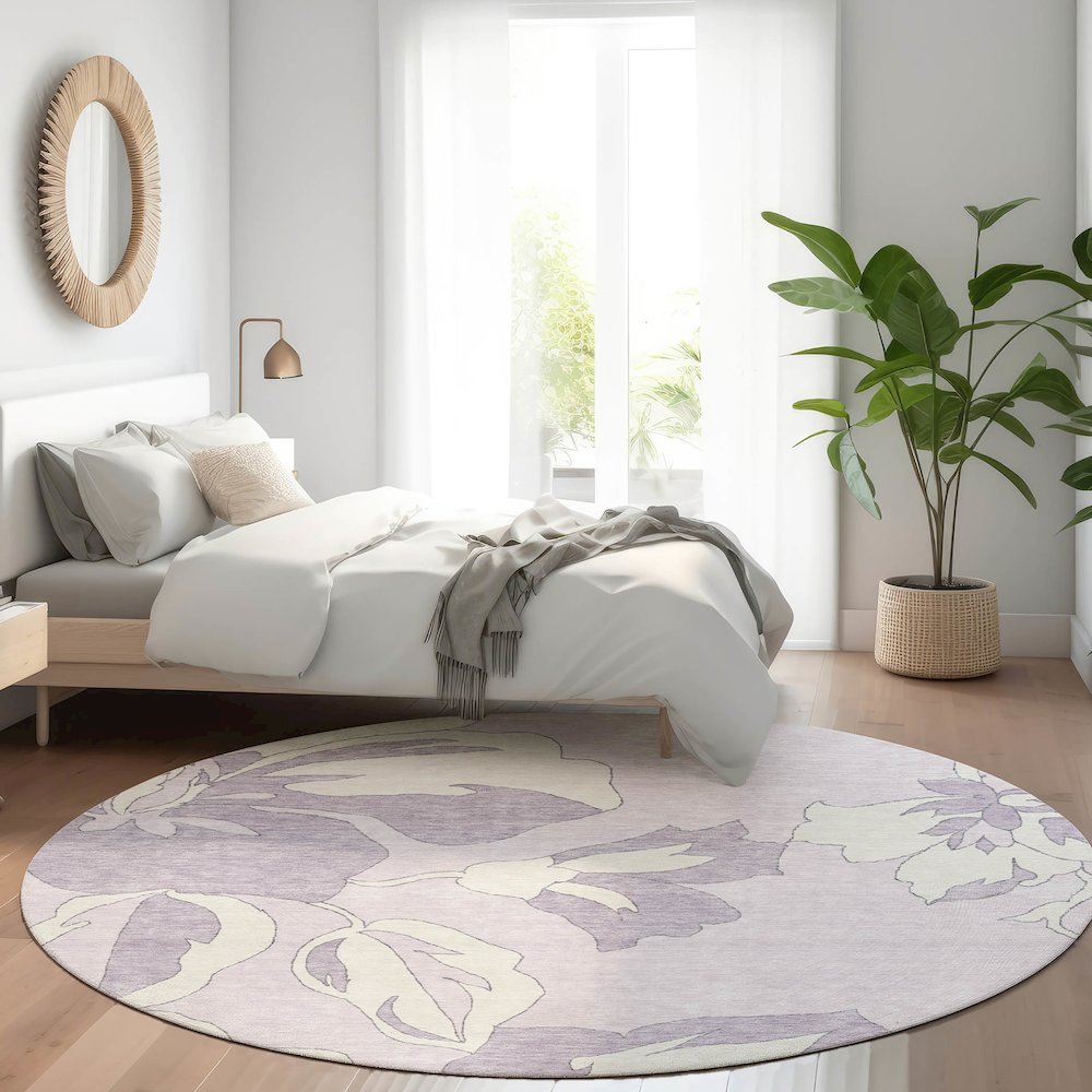 Premium Machine Washable Mayfield AMF857 Lavender 8' x 8' Round Rug. Picture 5