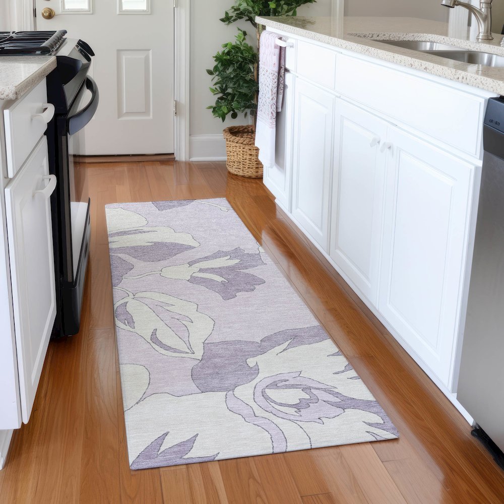 Premium Machine Washable Mayfield AMF857 Lavender 2'3" x 7'6" Runner Rug. Picture 5