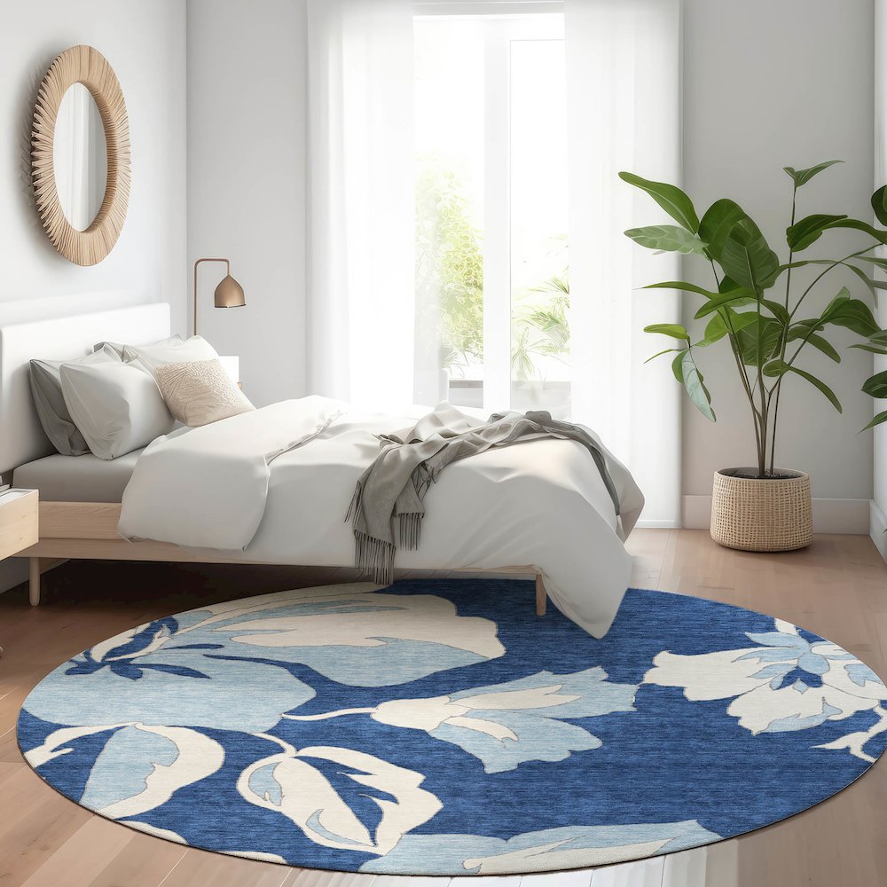 Premium Machine Washable Mayfield AMF857 Navy 8' x 8' Round Rug. Picture 5