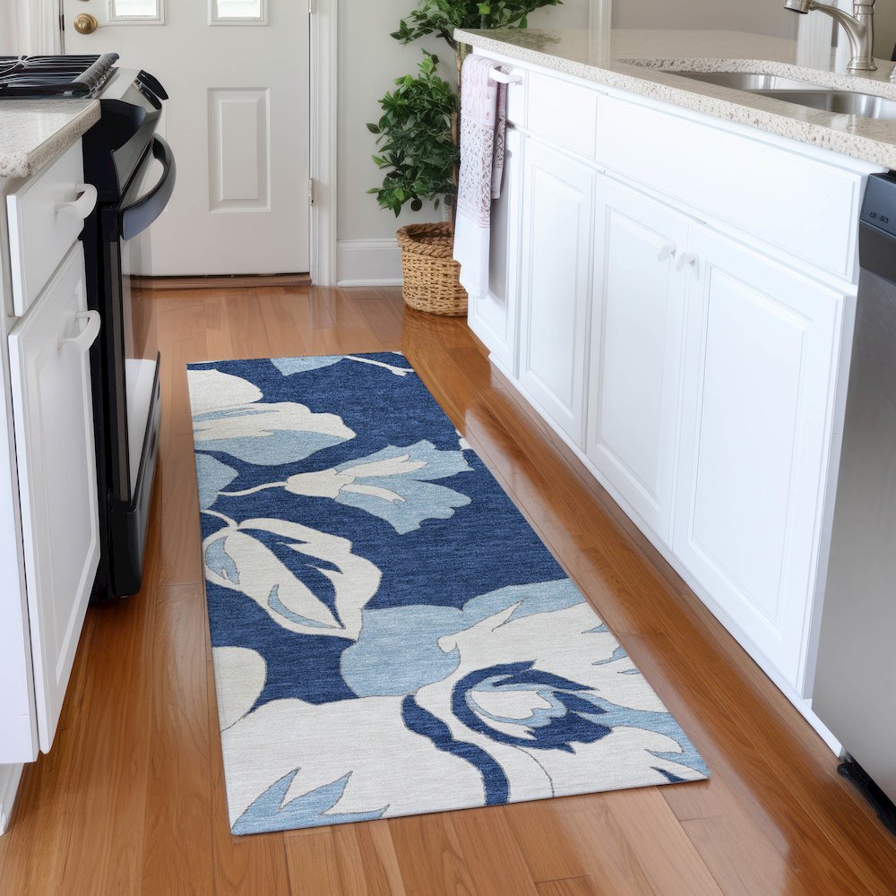 Premium Machine Washable Mayfield AMF857 Navy 2'3" x 7'6" Runner Rug. Picture 5