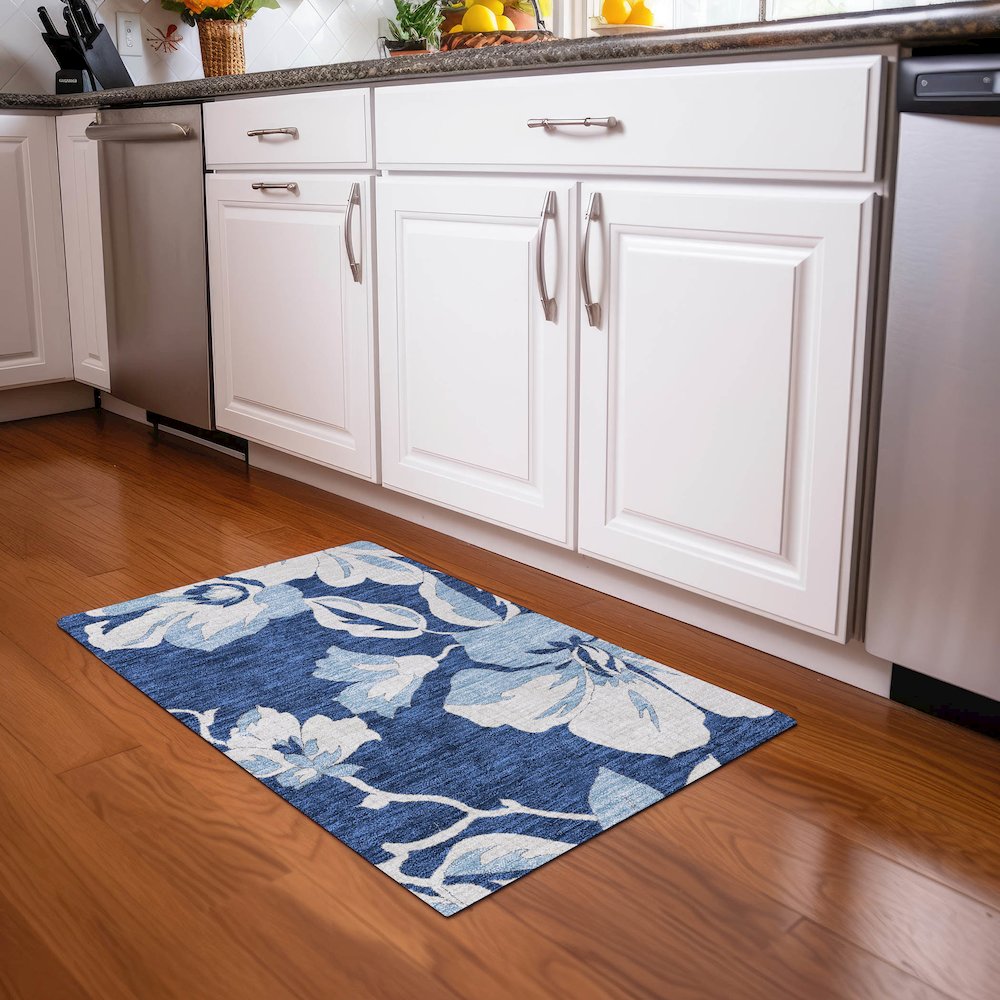 Premium Machine Washable Mayfield AMF857 Navy 1'8" x 2'6" Rug. Picture 5