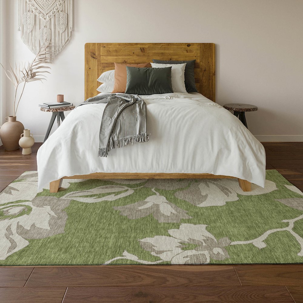 Premium Machine Washable Mayfield AMF857 Olive 2'6" x 3'10" Rug. Picture 6