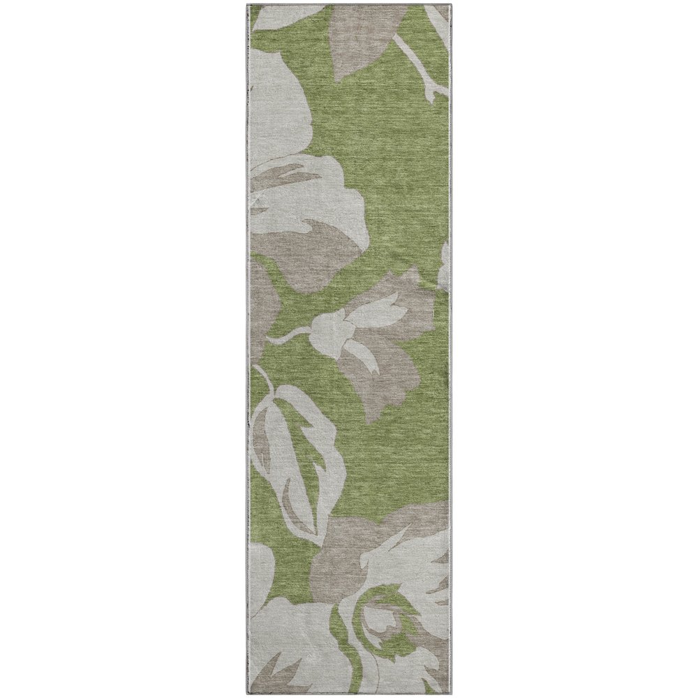 Premium Machine Washable Mayfield AMF857 Olive 2'3" x 7'6" Runner Rug. Picture 1