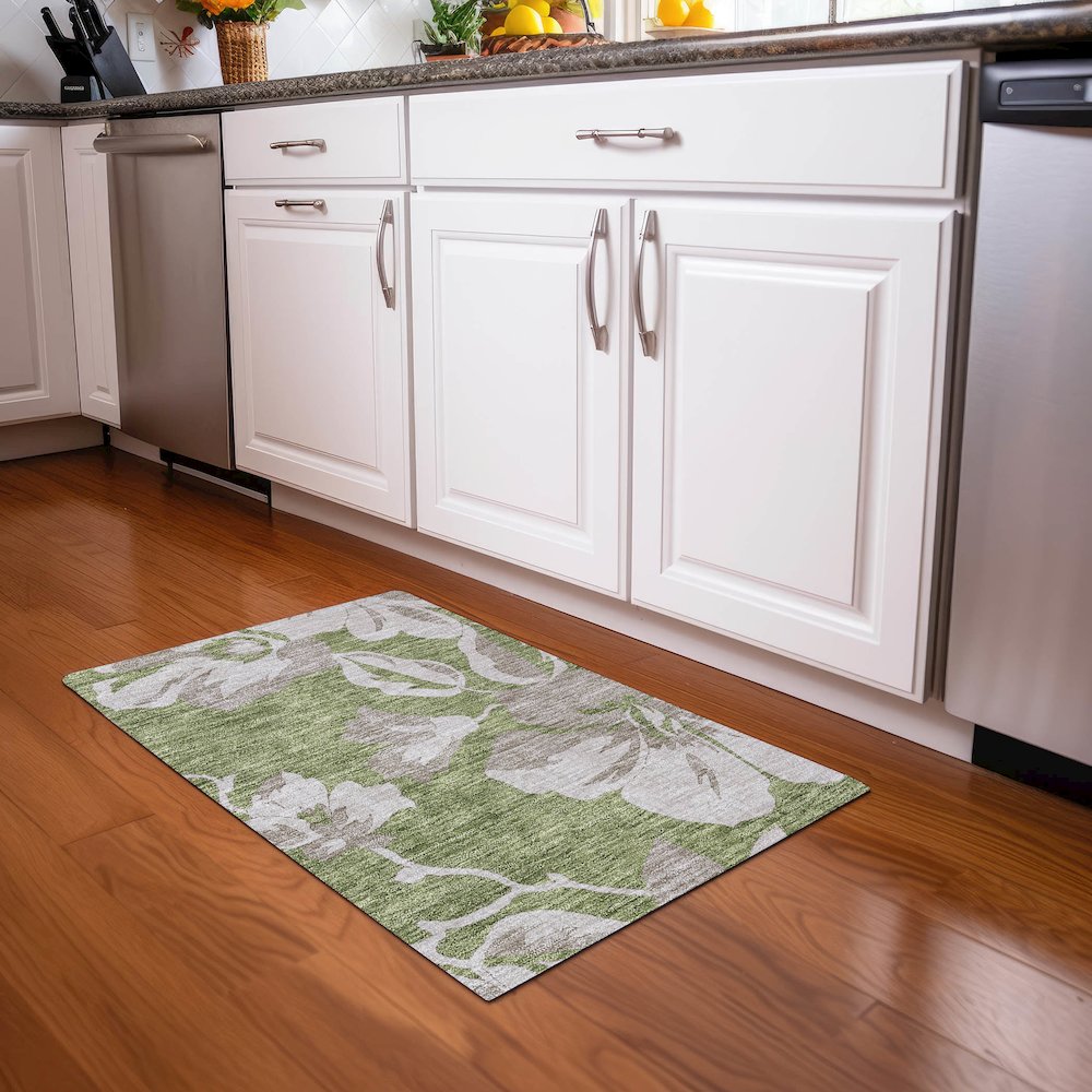 Premium Machine Washable Mayfield AMF857 Olive 1'8" x 2'6" Rug. Picture 5
