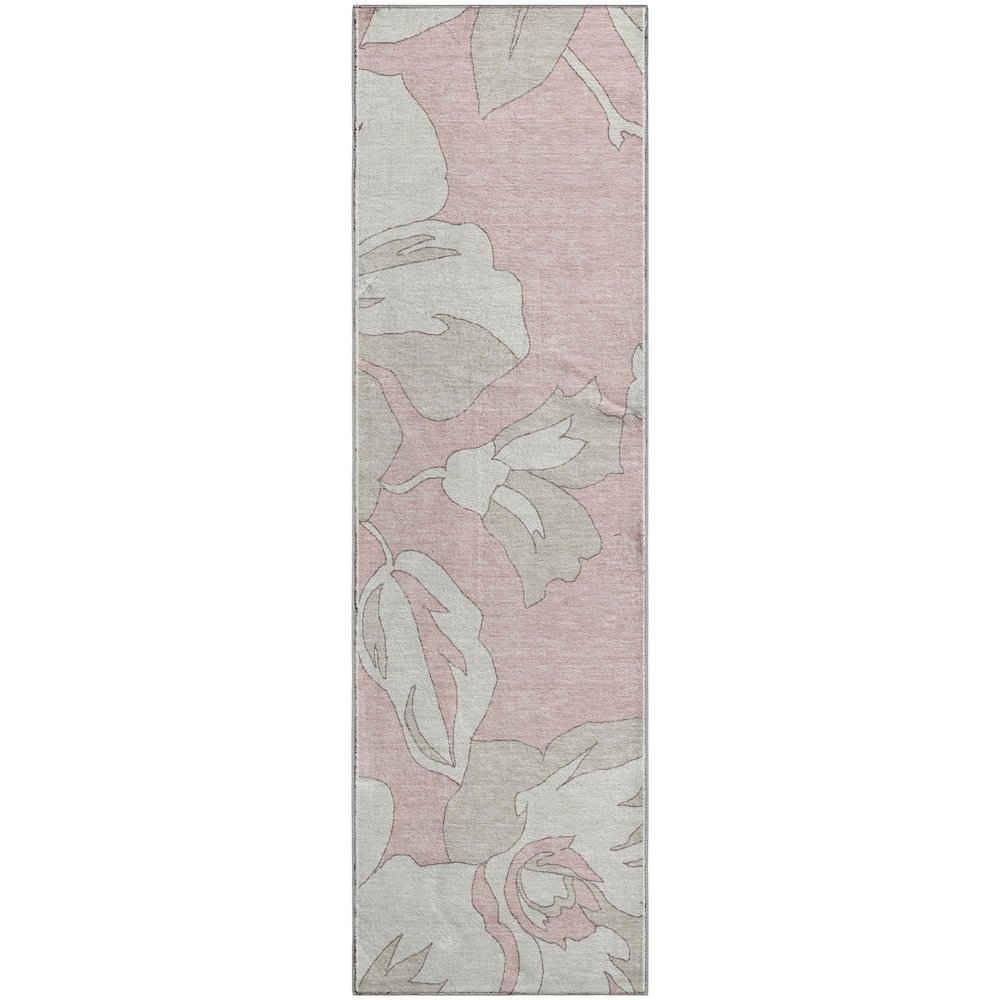 Premium Machine Washable Mayfield AMF857 Pink 2'3" x 7'6" Runner Rug. Picture 1