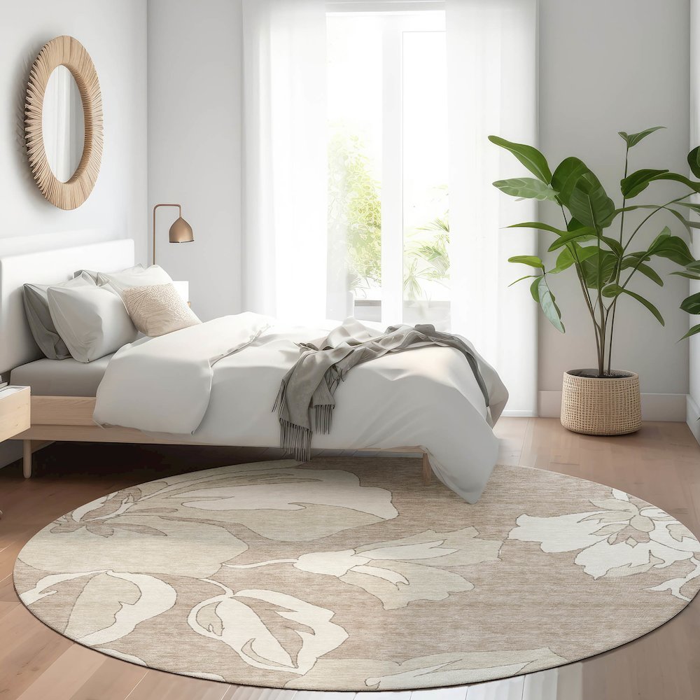 Premium Machine Washable Mayfield AMF857 Taupe 8' x 8' Round Rug. Picture 5