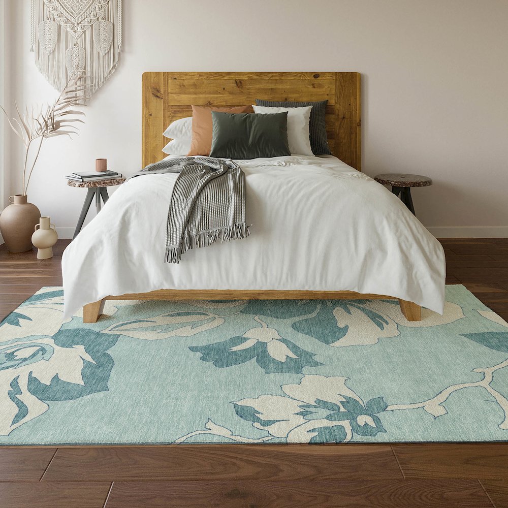 Premium Machine Washable Mayfield AMF857 Teal 2'6" x 3'10" Rug. Picture 6
