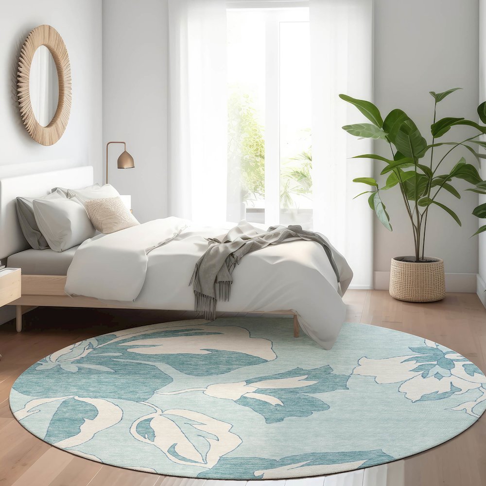 Premium Machine Washable Mayfield AMF857 Teal 8' x 8' Round Rug. Picture 5