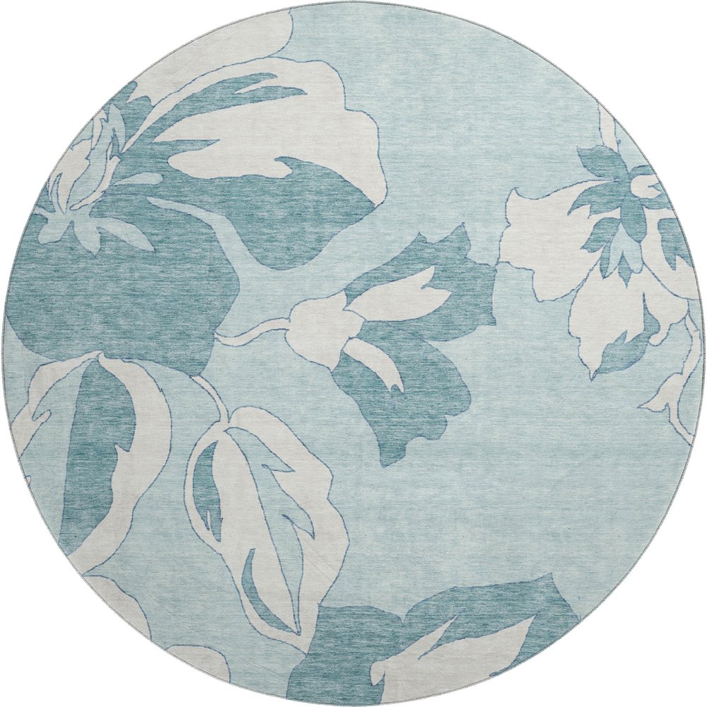 Premium Machine Washable Mayfield AMF857 Teal 8' x 8' Round Rug. Picture 1