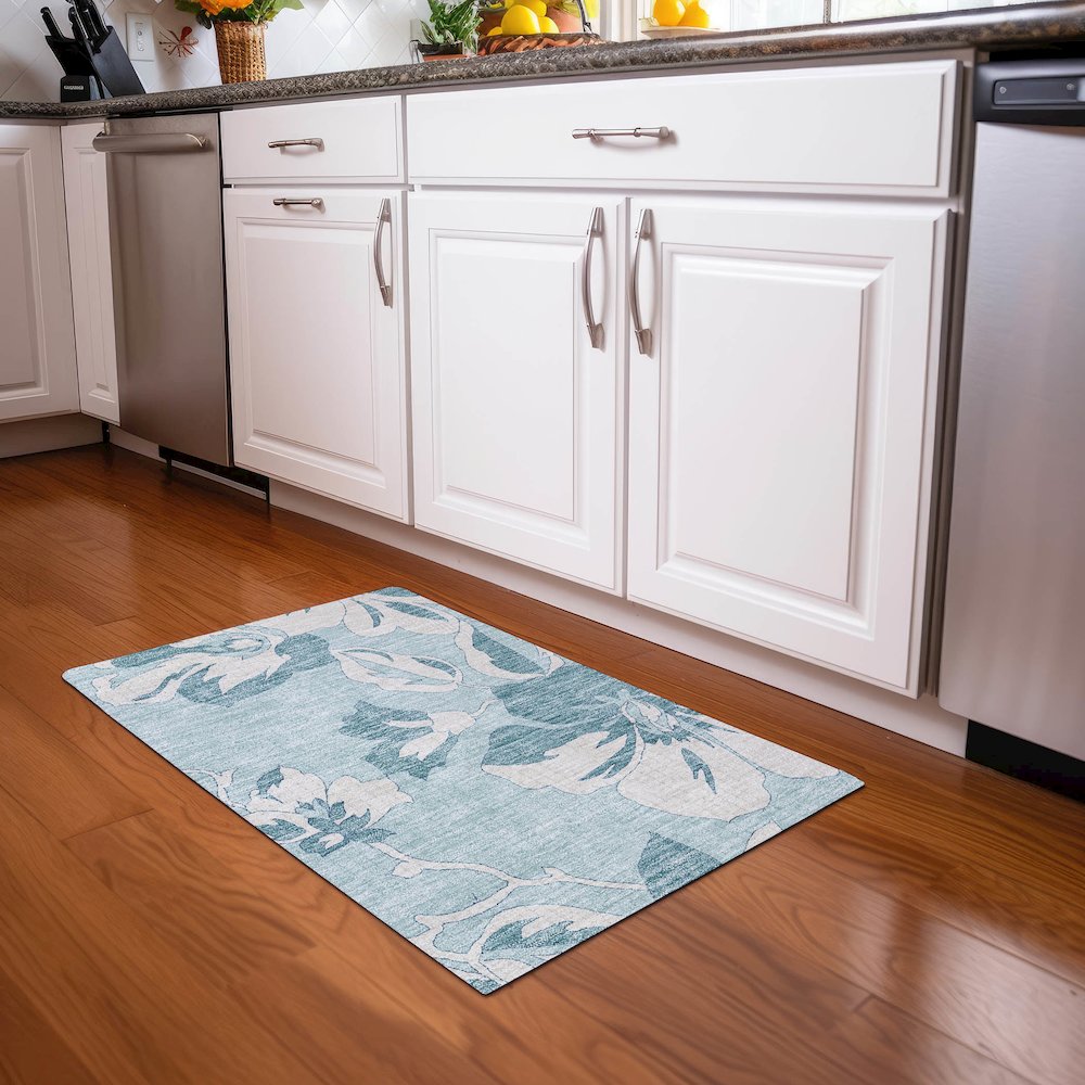 Premium Machine Washable Mayfield AMF857 Teal 1'8" x 2'6" Rug. Picture 5