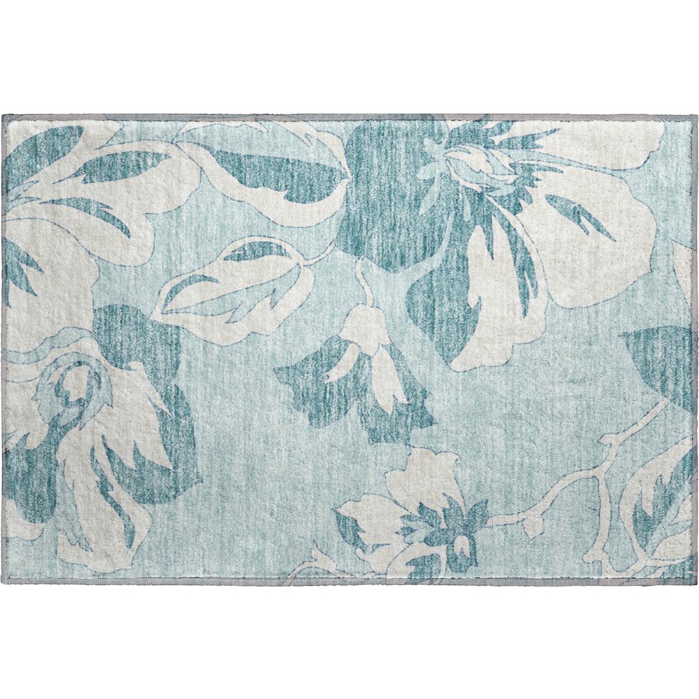 Premium Machine Washable Mayfield AMF857 Teal 1'8" x 2'6" Rug. Picture 1