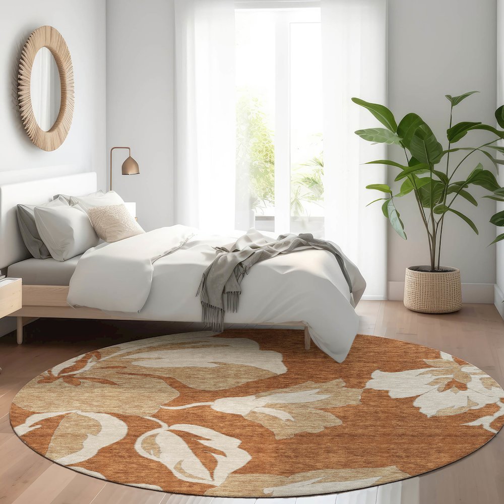 Premium Machine Washable Mayfield AMF857 Terracotta 8' x 8' Round Rug. Picture 5
