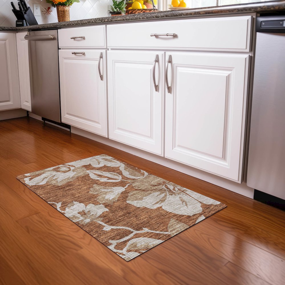 Premium Machine Washable Mayfield AMF857 Terracotta 1'8" x 2'6" Rug. Picture 5