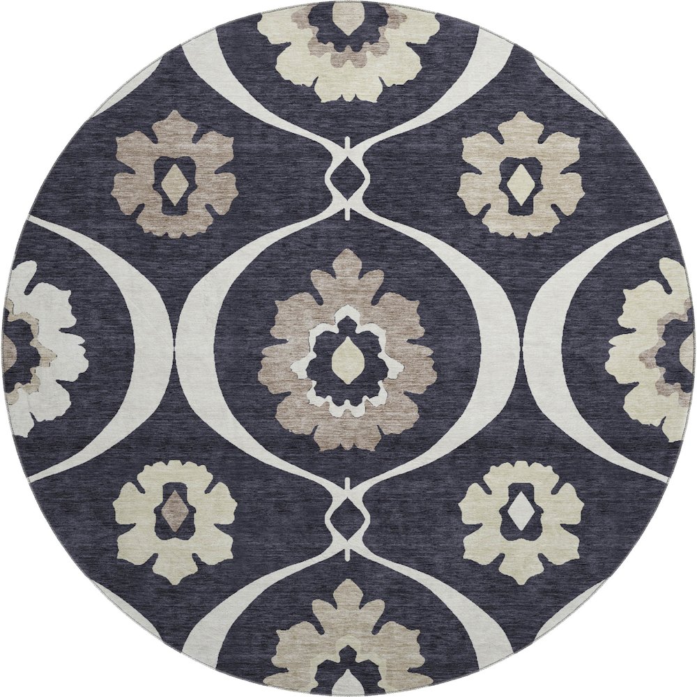 Premium Machine Washable Mayfield AMF858 Black 8' x 8' Round Rug. Picture 1