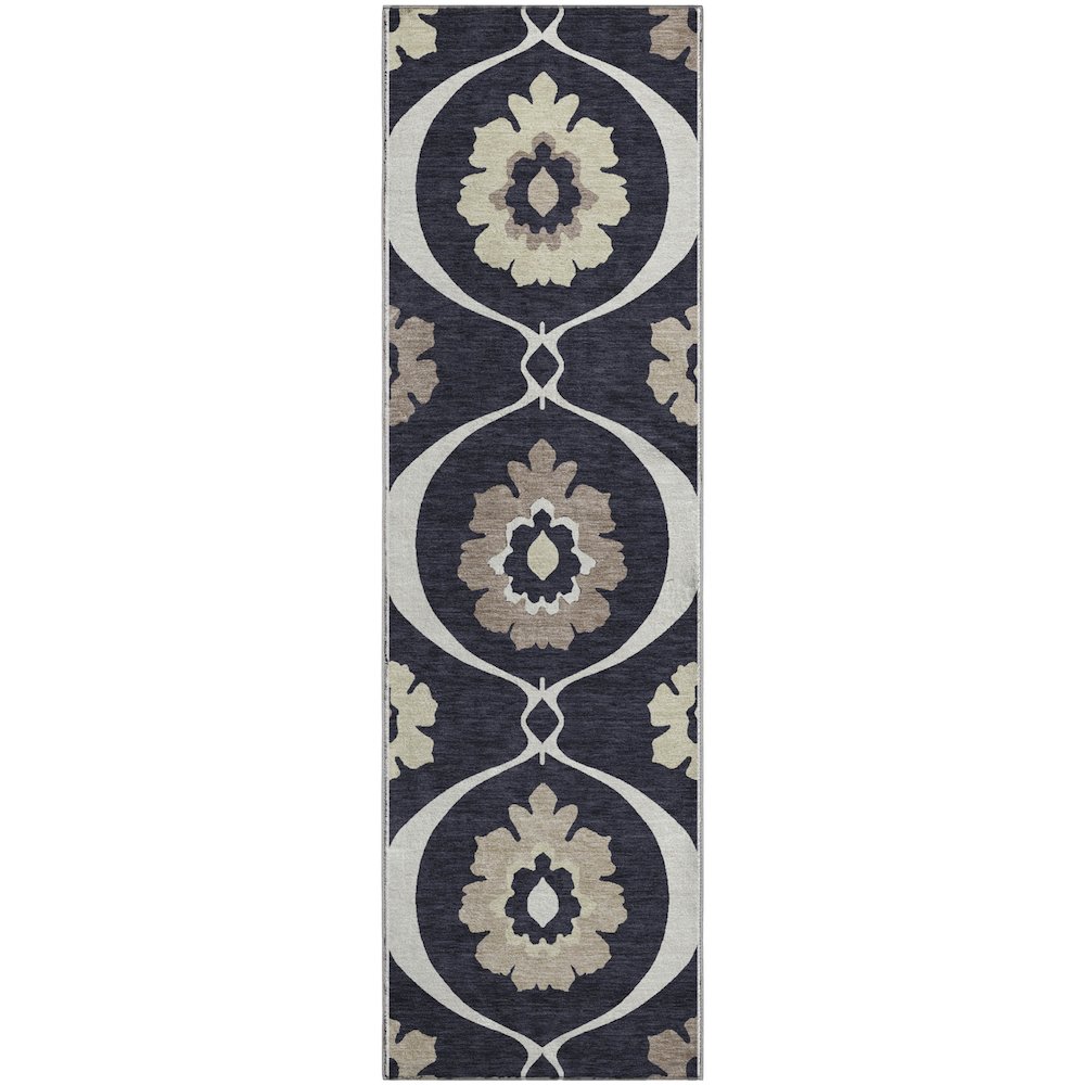 Premium Machine Washable Mayfield AMF858 Black 2'3" x 7'6" Runner Rug. Picture 1