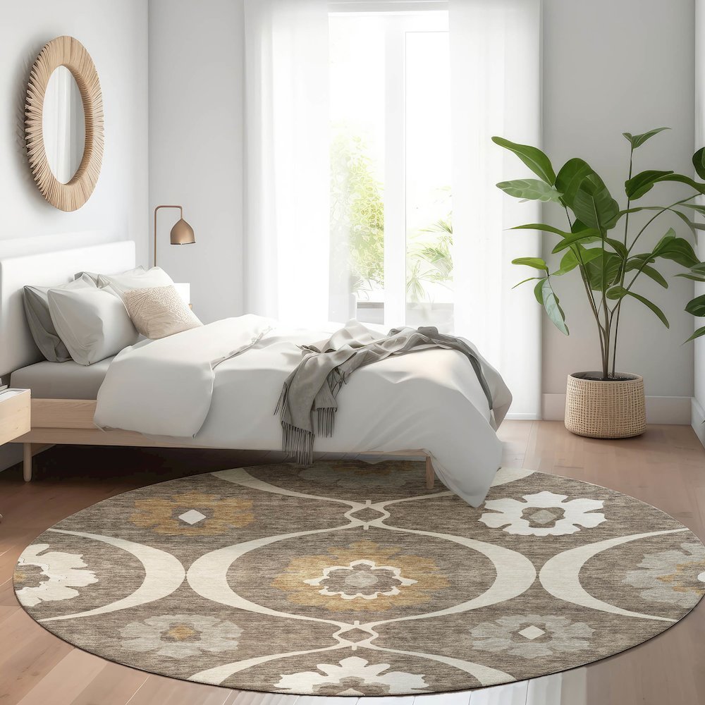 Premium Machine Washable Mayfield AMF858 Brown 8' x 8' Round Rug. Picture 5