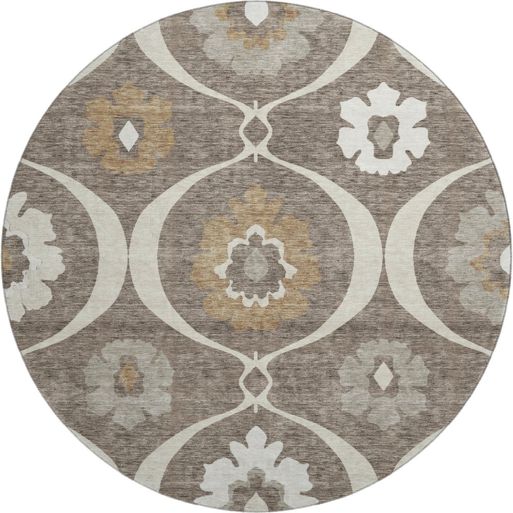 Premium Machine Washable Mayfield AMF858 Brown 8' x 8' Round Rug. Picture 1