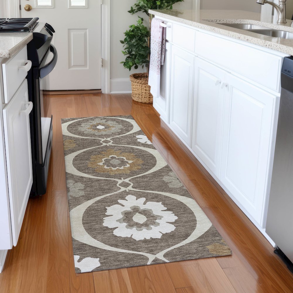 Premium Machine Washable Mayfield AMF858 Brown 2'3" x 7'6" Runner Rug. Picture 5