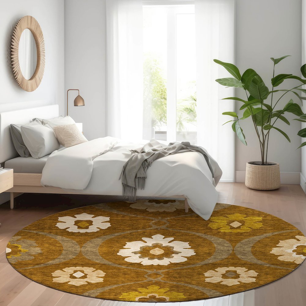 Premium Machine Washable Mayfield AMF858 Mocha 8' x 8' Round Rug. Picture 5